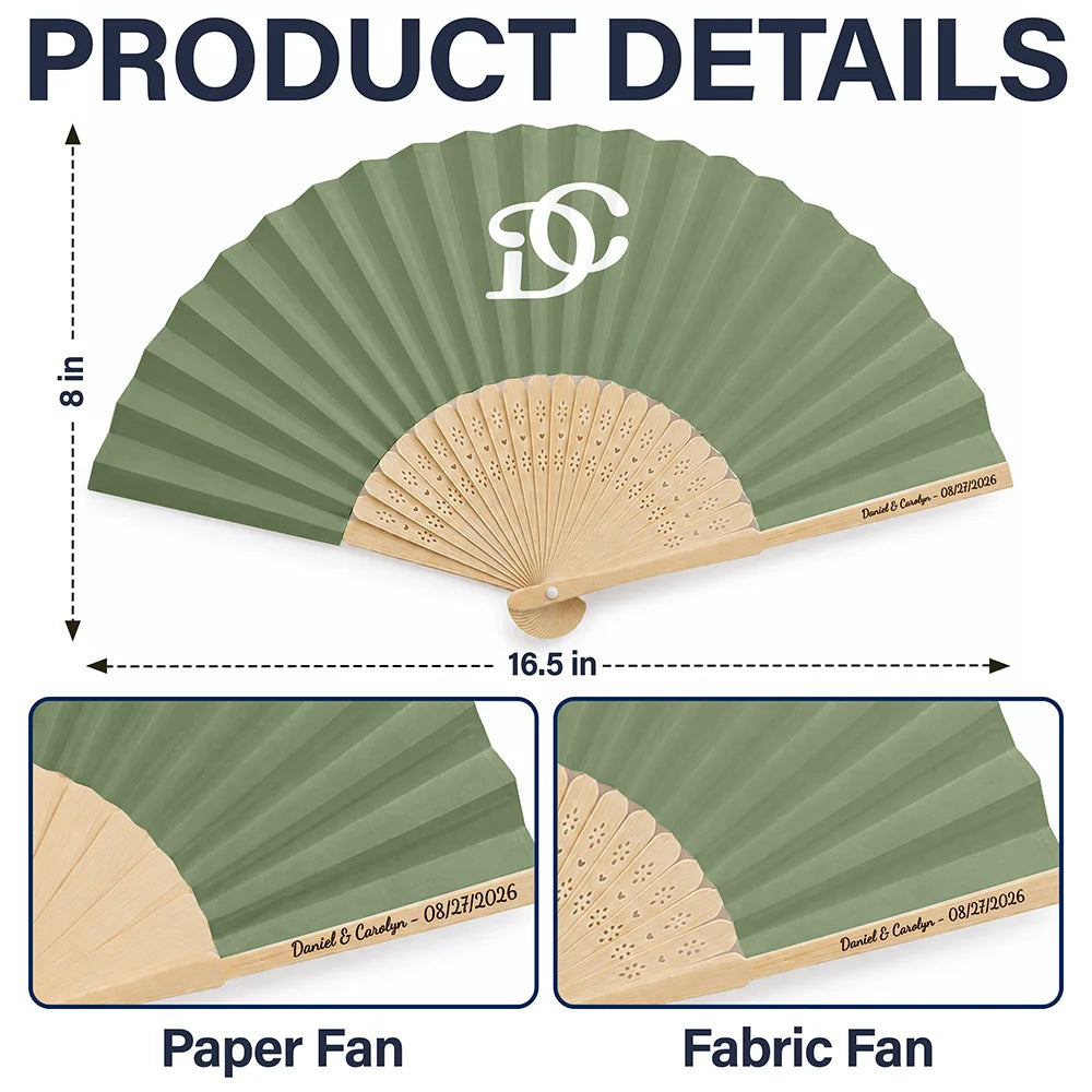 Grateful,Gift For Bestie,Wedding,Intertwined Monogram - Intertwined Monogram Initial Couple Name - Personalized Hand Folding Fans