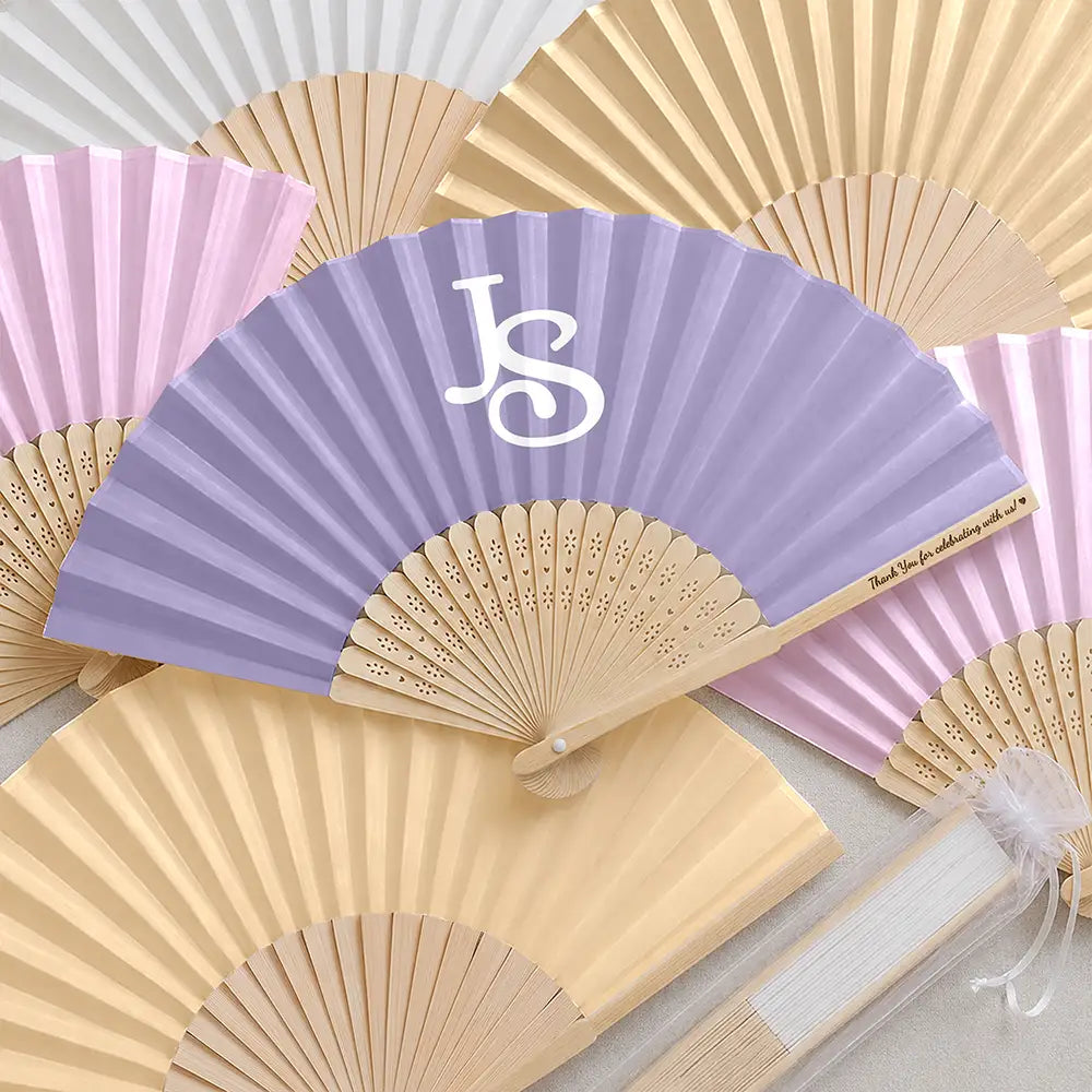 Grateful,Gift For Bestie,Wedding,Intertwined Monogram - Intertwined Monogram Initial Couple Name - Personalized Hand Folding Fans