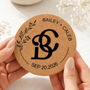 Romantic,Gift For Couples,Wedding,Intertwined Monogram - Intertwined Monogram Wedding Couple Name - Personalized Cork Coaster