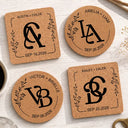 Romantic,Gift For Couples,Wedding,Intertwined Monogram - Intertwined Monogram Wedding Couple Name - Personalized Cork Coaster