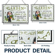 Gardening,Gift For Women,Love - Into The Garden I Go 3D Effect Gardening Woman - Personalized Horizontal Stained Glass Suncatcher