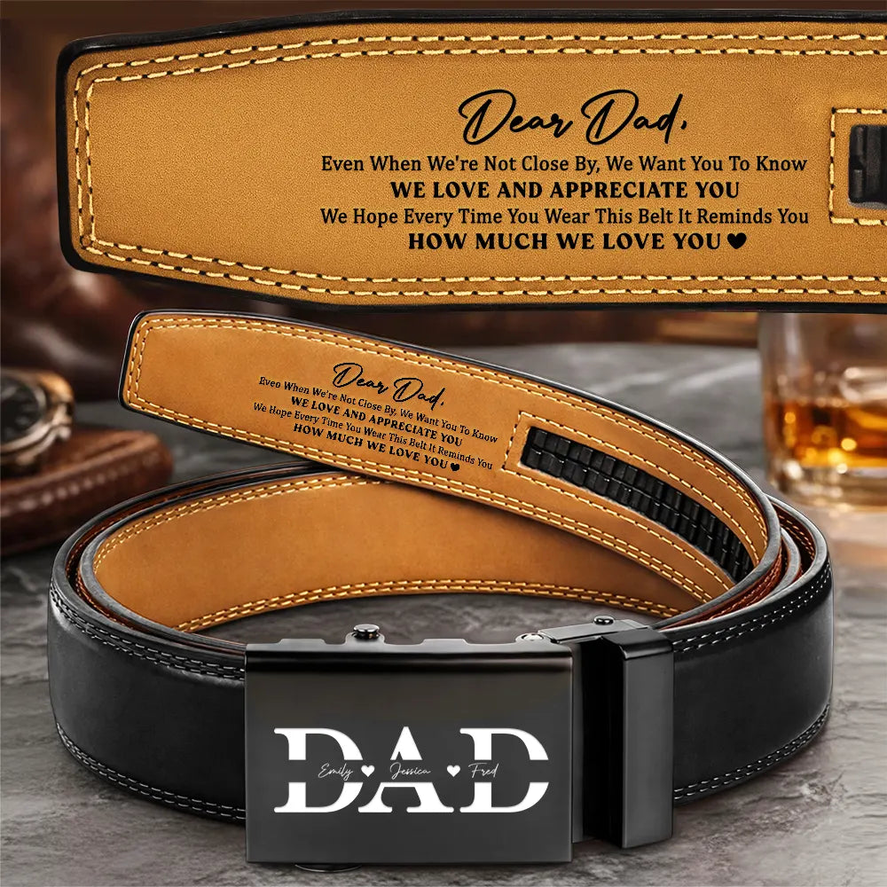 It Reminds You How Much We Love You Dad Papa - Personalized Leather Belt With Engraved Buckle