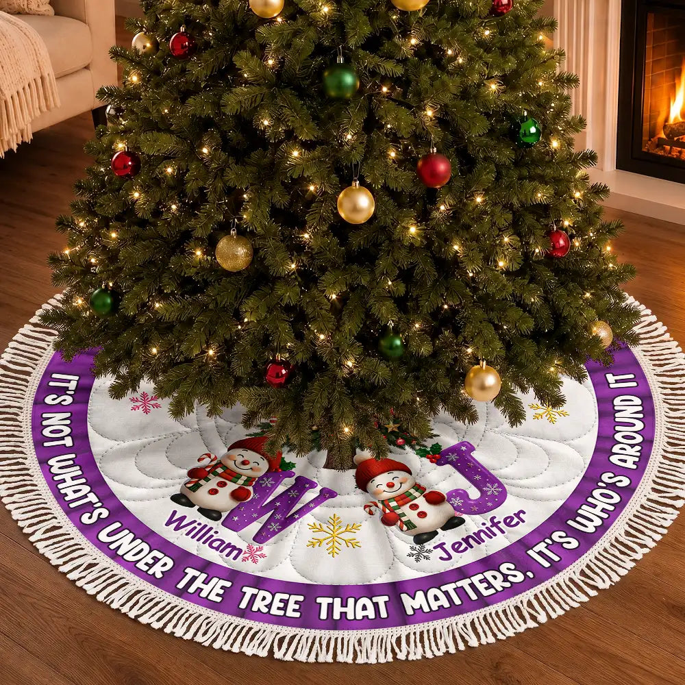 Christmas,Family,Icon,Happy - It's Not What's Under The Tree That Matters Snowmans - Personalized Tree Skirt