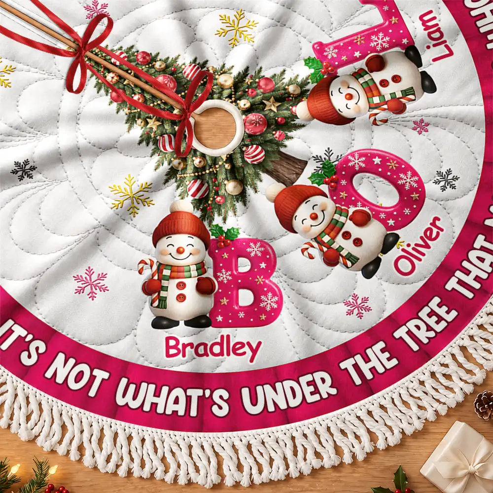 Christmas,Family,Icon,Happy - It's Not What's Under The Tree That Matters Snowmans - Personalized Tree Skirt