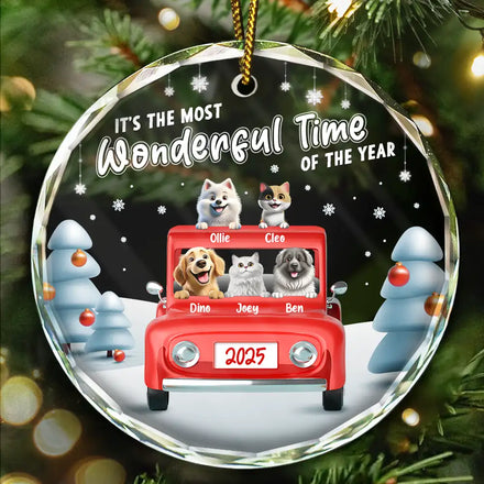 It's The Most Wonderful Time Of The Year - Personalized Circle Glass Ornament