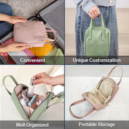 Travel, Gift For Yourself, Gift For Women, Happy - All My Travel Crap - Personalized Leather Makeup Bag With Handle