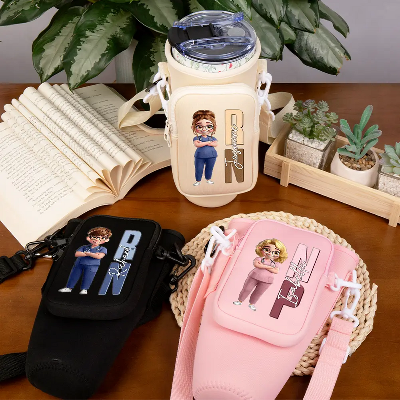 Nurse,Gift For Women,Happy,Gift For Me - Job Title 3D Effect Nurse - Personalized Bottle Carrier Bag