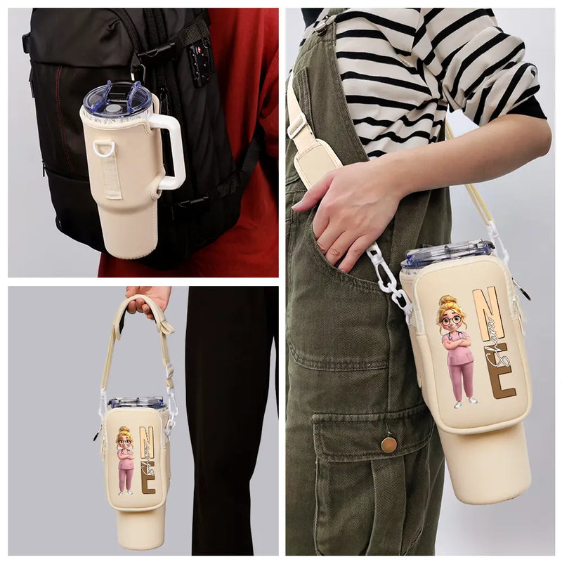 Nurse,Gift For Women,Happy,Gift For Me - Job Title 3D Effect Nurse - Personalized Bottle Carrier Bag