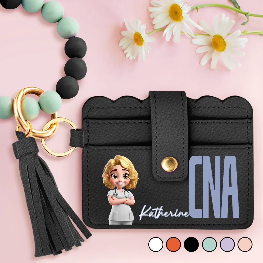Gift For Yourself, Nurse, Happy, Gift For Women - Job Title 3D Effect Nurse - Personalized Keychain Wristlet Leather Wallet