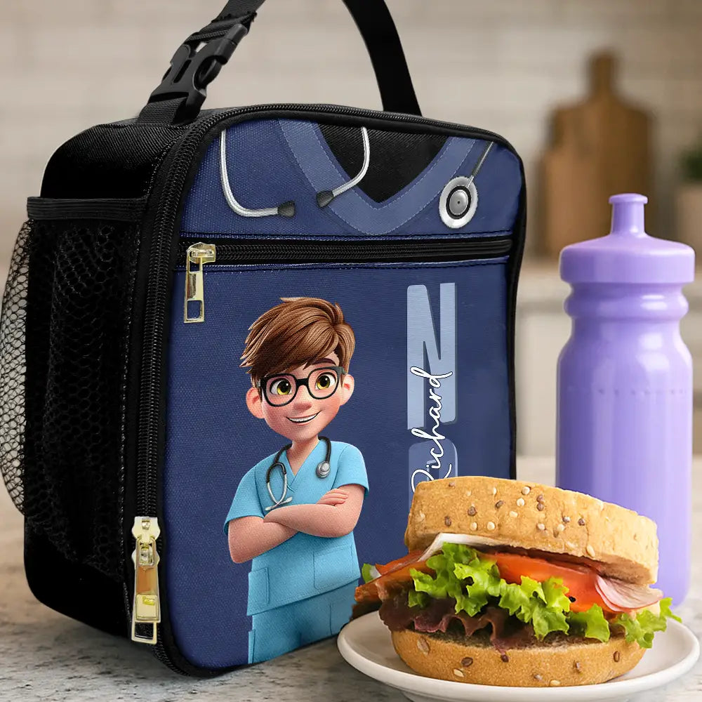 Job Title 3D Effect Nurse - Personalized Kids Lunch Bag