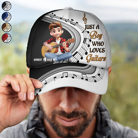 Just A Boy Girl Who Loves Guitars 3D Effect - Personalized Classic Cap