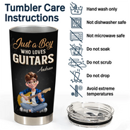 Gift For Women,Gift For Men,Gift For Yourself,Happy,Guitar - Just A Boy Who Loves Guitars - Personalized Tumbler