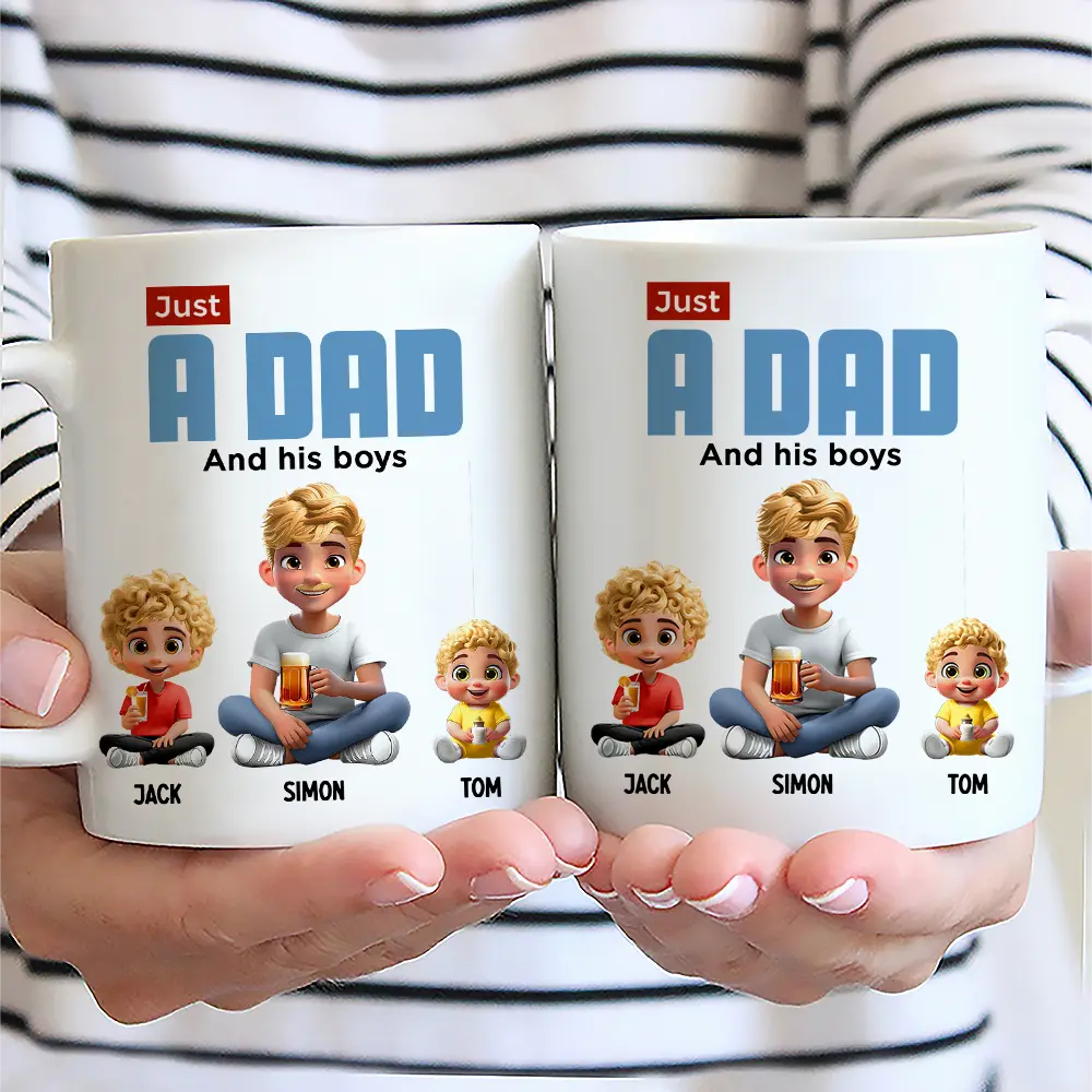 Gift For Father,Dad - Children,Happy - Just A Dad And His Girl 3D Cartoon - Personalized Mug