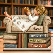 Top Market,Proud,Reading,Gift For Yourself,Vector - Just A Girl Boy Who Loves Books Wood Carving Style - Personalized Custom Shaped Wooden Plaque