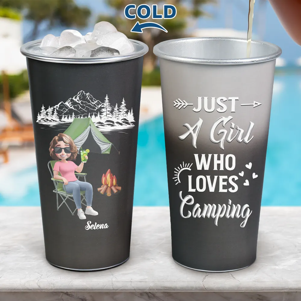 Gift For Yourself, Gift For Women, Camping, Summer, Happy, Gift For Men - Just A Girl Boy Who Loves Camping 3D Effect - Personalized Aluminum Color Changing Cup