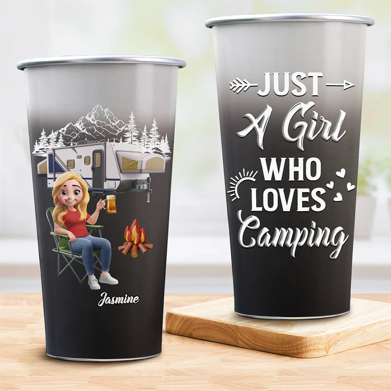 Gift For Yourself, Gift For Women, Camping, Summer, Happy, Gift For Men - Just A Girl Boy Who Loves Camping 3D Effect - Personalized Aluminum Color Changing Cup