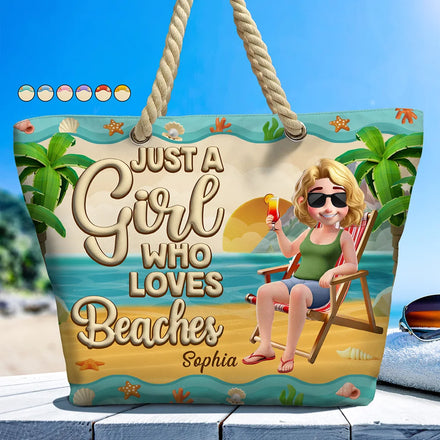 Just A Girl Who Loves Beaches Cartoon - Personalized Beach Bag