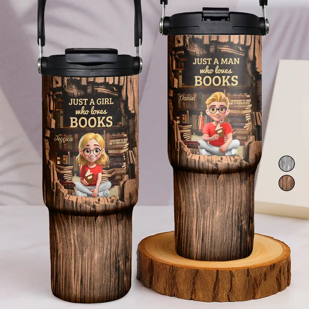 Reading, Gift For Yourself, Gift For Women, Happy - Just A Girl Who Loves Books - Personalized 30oz Tumbler With Handle