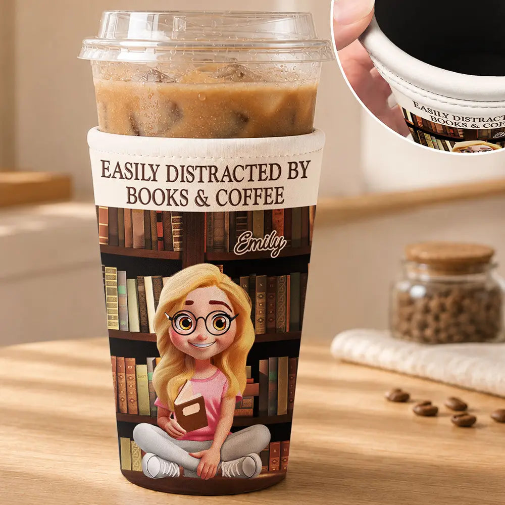Christmas,Cozy,Reading,Gift For Yourself,Vector - Just A Girl Who Loves Books - Personalized Iced Coffee Sleeve