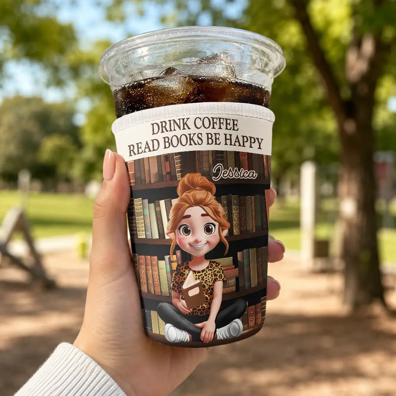Christmas,Cozy,Reading,Gift For Yourself,Vector - Just A Girl Who Loves Books - Personalized Iced Coffee Sleeve