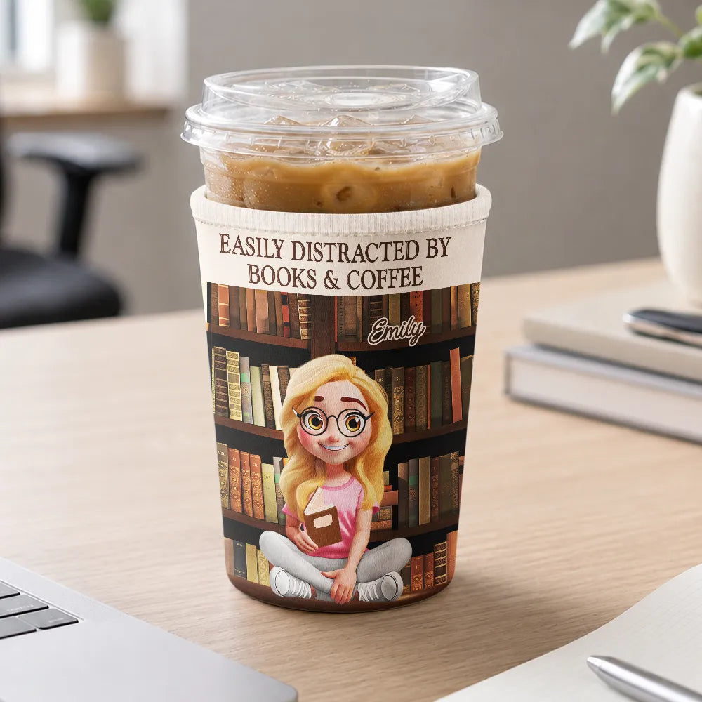 Christmas,Cozy,Reading,Gift For Yourself,Vector - Just A Girl Who Loves Books - Personalized Iced Coffee Sleeve