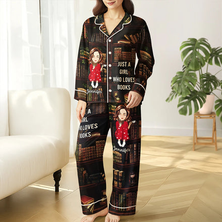 Just A Girl Who Loves Books - Personalized Satin Pajama Set