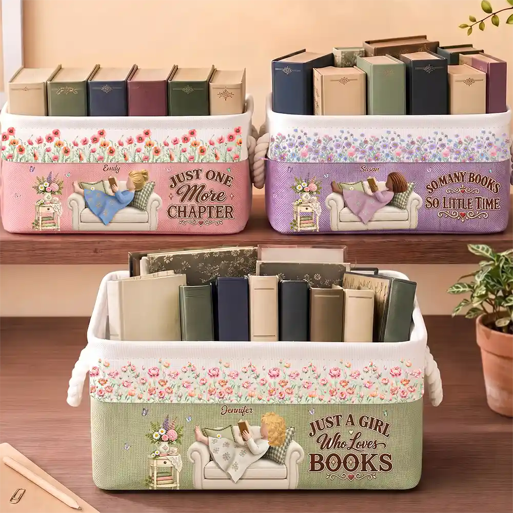 Just A Girl Who Loves Books Birth Flower - Personalized Storage Basket