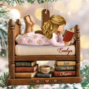 Confident,Christmas,Reading,Gift For Yourself,Gift For Women,Vector - Just A Girl Who Loves Books Bookish Gifts For Book Lovers - Personalized Custom Shaped Wooden Ornament