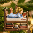 Confident,Christmas,Reading,Gift For Yourself,Gift For Women,Vector - Just A Girl Who Loves Books Bookish Gifts For Book Lovers - Personalized Custom Shaped Wooden Ornament