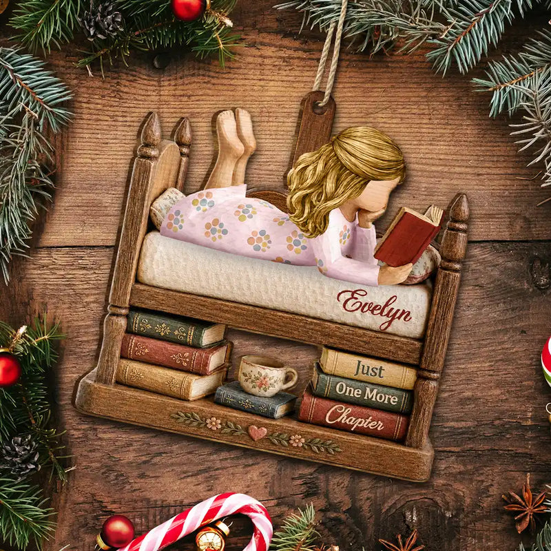 Confident,Christmas,Reading,Gift For Yourself,Gift For Women,Vector - Just A Girl Who Loves Books Bookish Gifts For Book Lovers - Personalized Custom Shaped Wooden Ornament