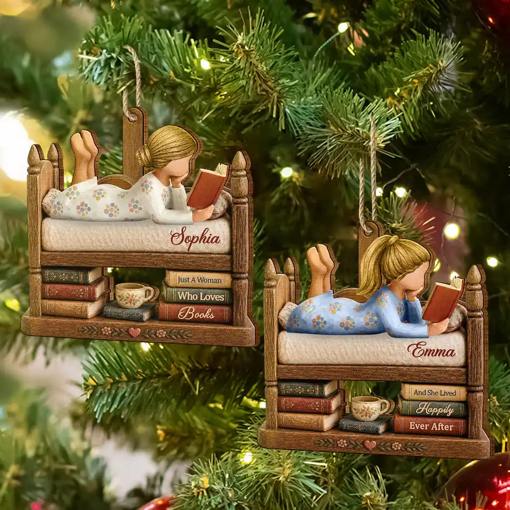 Confident,Christmas,Reading,Gift For Yourself,Gift For Women,Vector - Just A Girl Who Loves Books Bookish Gifts For Book Lovers - Personalized Custom Shaped Wooden Ornament