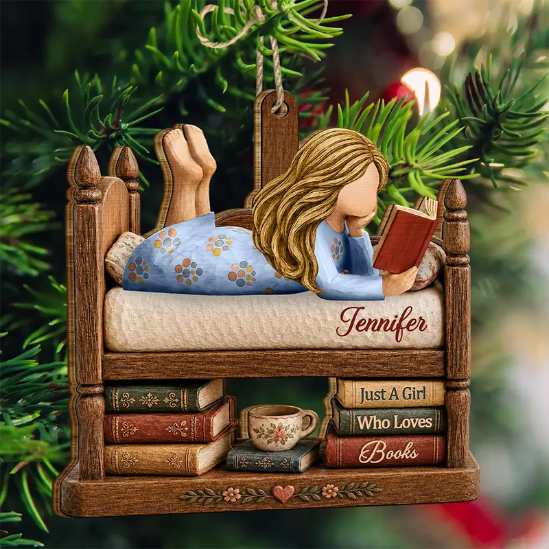 Confident,Christmas,Reading,Gift For Yourself,Gift For Women,Vector - Just A Girl Who Loves Books Bookish Gifts For Book Lovers - Personalized Custom Shaped Wooden Ornament