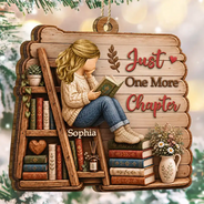 Confident,Christmas,Reading,Gift For Yourself,Gift For Women,Vector - Just A Girl Who Loves Books Bookish Gifts For Book Lovers 3D Wooden Carving Effect - Personalized Custom Shaped Wooden Ornament