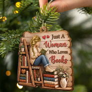 Confident,Christmas,Reading,Gift For Yourself,Gift For Women,Vector - Just A Girl Who Loves Books Bookish Gifts For Book Lovers 3D Wooden Carving Effect - Personalized Custom Shaped Wooden Ornament