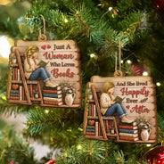 Confident,Christmas,Reading,Gift For Yourself,Gift For Women,Vector - Just A Girl Who Loves Books Bookish Gifts For Book Lovers 3D Wooden Carving Effect - Personalized Custom Shaped Wooden Ornament