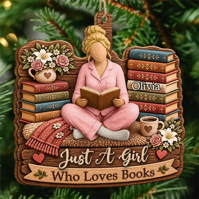 Confident,Christmas,Reading,Gift For Yourself,Gift For Women,Vector - Just A Girl Who Loves Books One More Chapter Bookish Gifts For Book Lovers - Personalized Custom Shaped Wooden Ornament