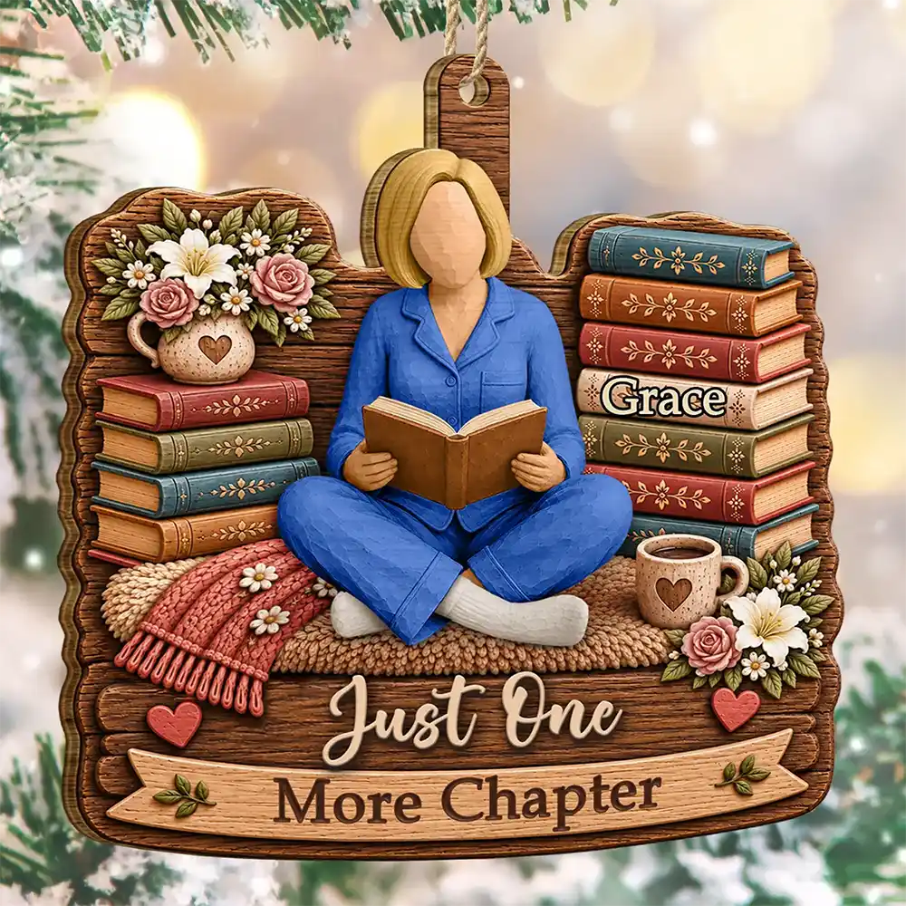 Confident,Christmas,Reading,Gift For Yourself,Gift For Women,Vector - Just A Girl Who Loves Books One More Chapter Bookish Gifts For Book Lovers - Personalized Custom Shaped Wooden Ornament