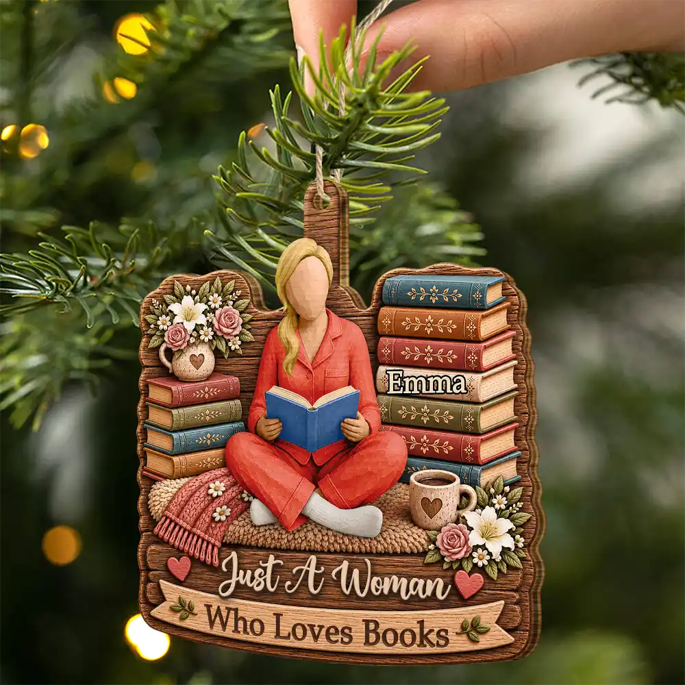 Confident,Christmas,Reading,Gift For Yourself,Gift For Women,Vector - Just A Girl Who Loves Books One More Chapter Bookish Gifts For Book Lovers - Personalized Custom Shaped Wooden Ornament