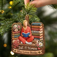 Confident,Christmas,Reading,Gift For Yourself,Gift For Women,Vector - Just A Girl Who Loves Books One More Chapter Bookish Gifts For Book Lovers - Personalized Custom Shaped Wooden Ornament