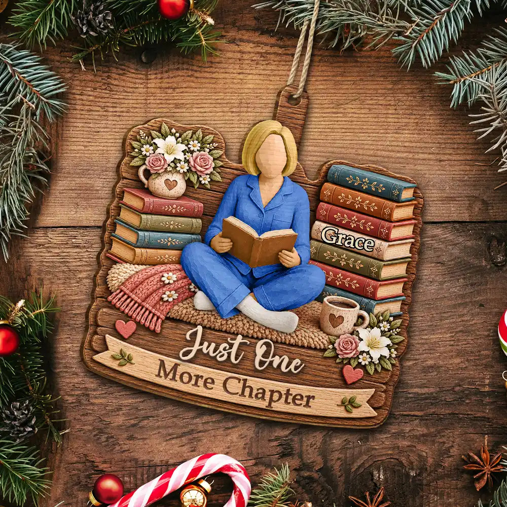 Confident,Christmas,Reading,Gift For Yourself,Gift For Women,Vector - Just A Girl Who Loves Books One More Chapter Bookish Gifts For Book Lovers - Personalized Custom Shaped Wooden Ornament