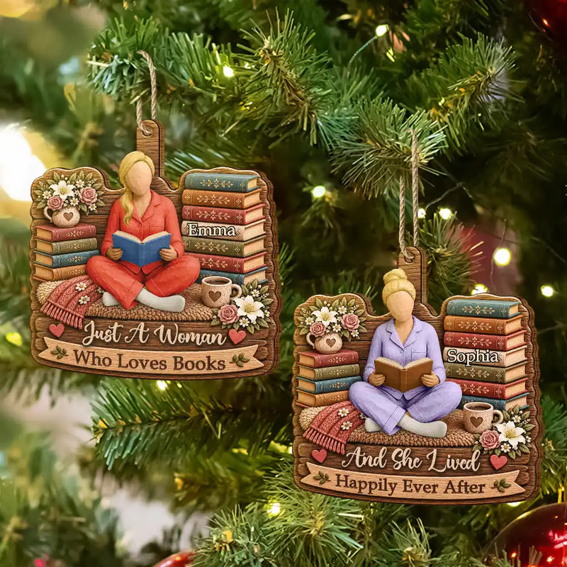 Confident,Christmas,Reading,Gift For Yourself,Gift For Women,Vector - Just A Girl Who Loves Books One More Chapter Bookish Gifts For Book Lovers - Personalized Custom Shaped Wooden Ornament