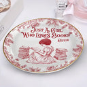 Reading, Gift For Yourself, Gift For Women, Happy - Just A Girl Who Loves Books Toile De Jouy Pattern - Personalized Round Ring Dish