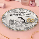 Reading, Gift For Yourself, Gift For Women, Happy - Just A Girl Who Loves Books Toile De Jouy Pattern - Personalized Round Ring Dish