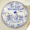 Reading, Gift For Yourself, Gift For Women, Happy - Just A Girl Who Loves Books Toile De Jouy Pattern - Personalized Round Ring Dish