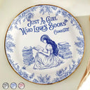 Reading, Gift For Yourself, Gift For Women, Happy - Just A Girl Who Loves Books Toile De Jouy Pattern - Personalized Round Ring Dish