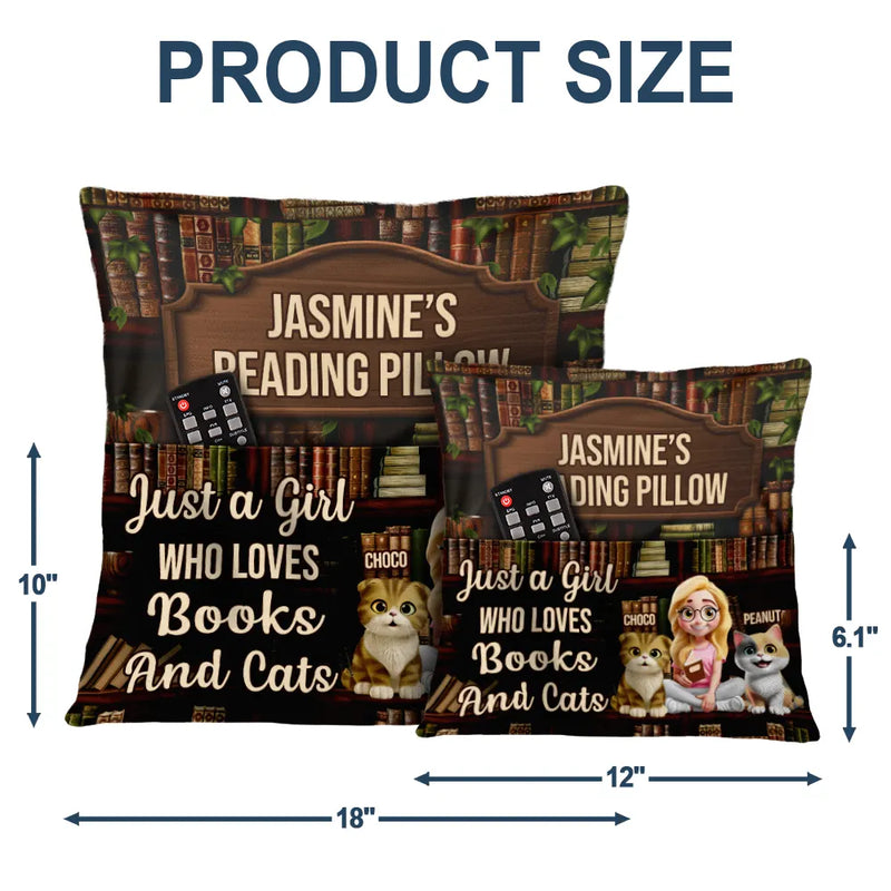 Gift For Yourself,Gift For Women,Gift For Men,Happy,Reading,Pet Lovers,Pet Mom,Pet Dad,Cat Lovers,Cat Mom,Cat Dad - Just A Girl Who Loves Books & Cats - Personalized Pocket Pillow