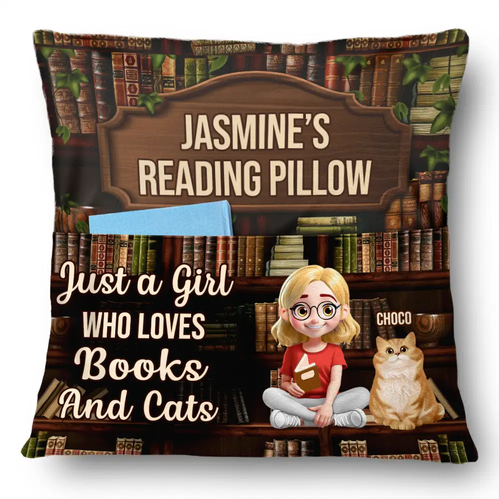 Just A Girl Who Loves Books & Cats - Personalized Pocket Pillow