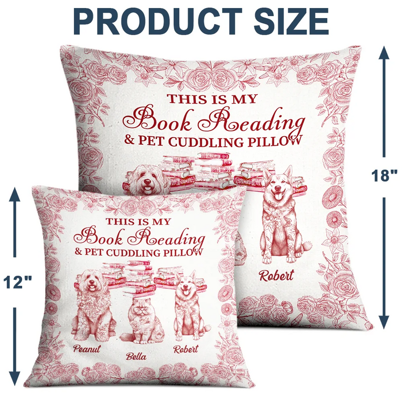 Reading,Cat Mom,Cat Lovers,Dog Lovers,Happy - Just A Girl Who Loves Books & Pets Toile De Jouy Pattern - Personalized Pillow
