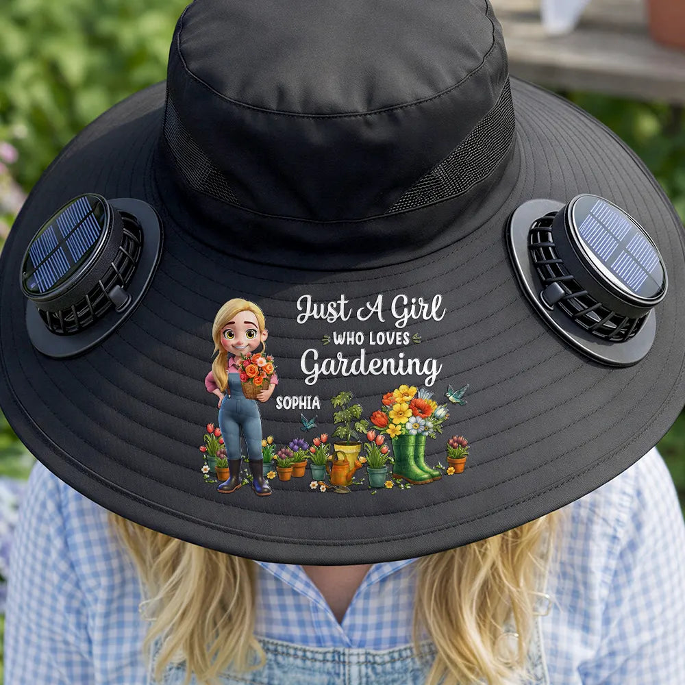 Just A Girl Who Loves Gardening - Personalized Solar Fan Hat