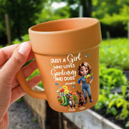 Gardening,Gift For Women,Happy,Pet Lovers,Pet Mom,Dog Lovers,Dog Mom - Just A Girl Who Loves Gardening And Dogs - Personalized Plant Pot Ceramic Mug